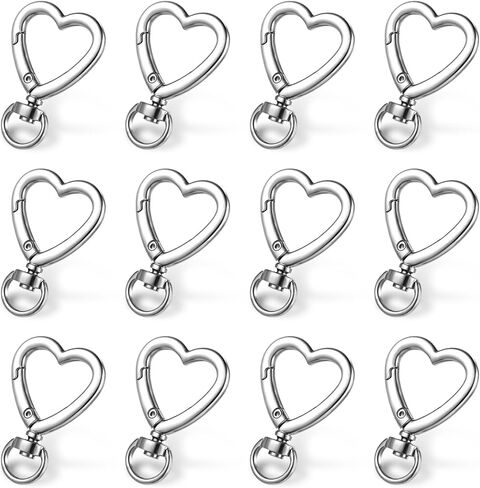 12Pcs Metal Heart Keychain Clip, Heart Carabiner for Keys, Cute Spring Snap Clasp Hook, Key Ring for Camping Hiking Fishing Traveling Purses Backpack Water Bottle Key Chain Silver in Saudi Arabia