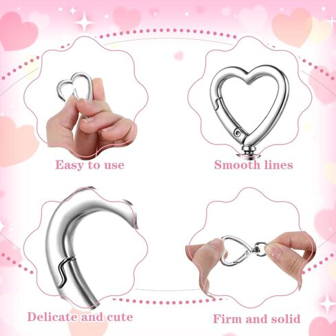 12Pcs Metal Heart Keychain Clip, Heart Carabiner for Keys, Cute Spring Snap Clasp Hook, Key Ring for Camping Hiking Fishing Traveling Purses Backpack Water Bottle Key Chain Silver in Saudi Arabia