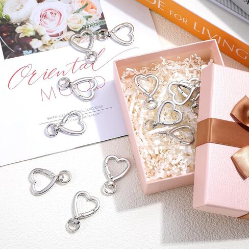 12Pcs Metal Heart Keychain Clip, Heart Carabiner for Keys, Cute Spring Snap Clasp Hook, Key Ring for Camping Hiking Fishing Traveling Purses Backpack Water Bottle Key Chain Silver in Saudi Arabia