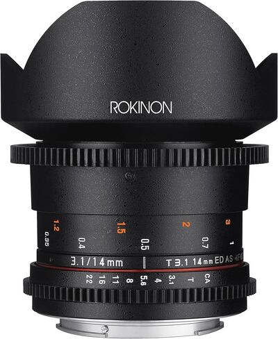 Rokinon Cine DS DS14MM-C 14MM T3.1 ED كما لو أن UMC Full Frame Cine Cine Wide Lens for Canon EF (تم تجديده) in Saudi Arabia