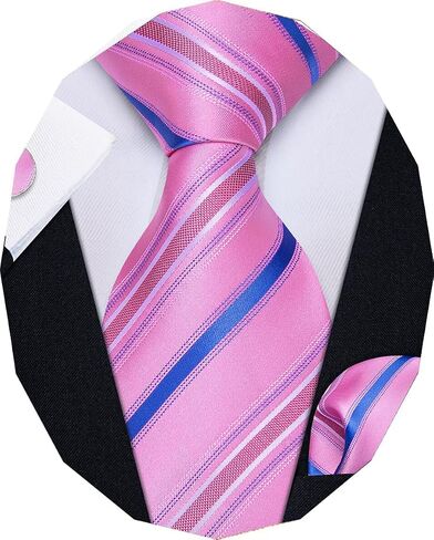 YourTies Mens Striped Tie Solid Necktie with Handkerchief Cufflinks Set Silk Woven Ties for Men Business Wedding Party in Saudi Arabia