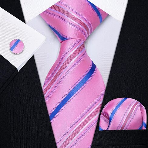 YourTies Mens Striped Tie Solid Necktie with Handkerchief Cufflinks Set Silk Woven Ties for Men Business Wedding Party in Saudi Arabia