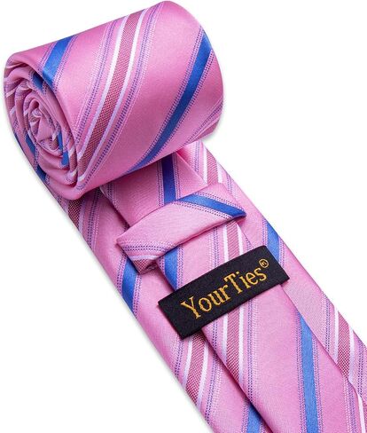YourTies Mens Striped Tie Solid Necktie with Handkerchief Cufflinks Set Silk Woven Ties for Men Business Wedding Party in Saudi Arabia