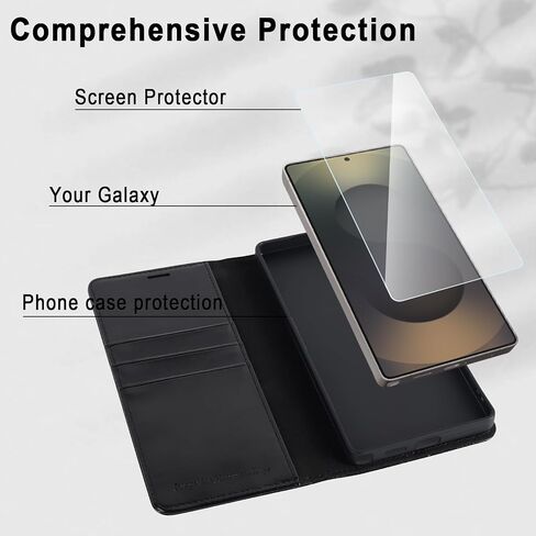 MONASAY Wallet Case Fit for Samsung Galaxy S25 5G, [Lens & Glass Screen Protector Included] [RFID Blocking] Flip Folio Leather Cell Phone Cover with Credit Card Holder, 6.2 inch, Black in Saudi Arabia