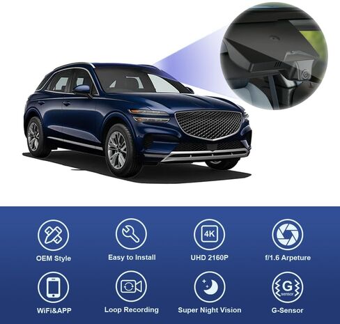 Fitcamx 4K Dash Cam Suitable for Genesis GV70 2022-2026 2.5T 3.5T Sport Advanced Prestige Select (HD2-AR100), OEM Look, UHD 2160P Video, WiFi & APP, Loop Recording, G-Sensor, Plug & Play, 64GB Card in Saudi Arabia