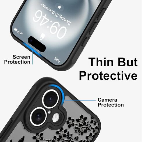 Cute Case for iPhone 14 Case with Stand [ Compatible with MagSafe ] Kawaii Black Cat & Floral & Butterflies Pattern Design 360 Magnetic Ring Kickstand Phone Cover for Women Girls Boys in Kuwait