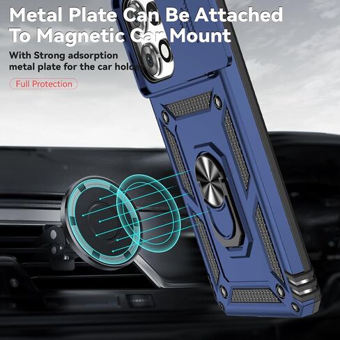 for Moto G Power 2025 Case, with Camera Lens Cover Screen Protector, Dual Layer Military-Grade Drop Tested Magnetic Ring Holder Kickstand Protective Phone Case for Moto G Power 2025 (Navy Blue) in Kuwait