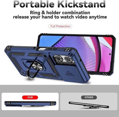 for Moto G Power 2025 Case, with Camera Lens Cover Screen Protector, Dual Layer Military-Grade Drop Tested Magnetic Ring Holder Kickstand Protective Phone Case for Moto G Power 2025 (Navy Blue) in Kuwait