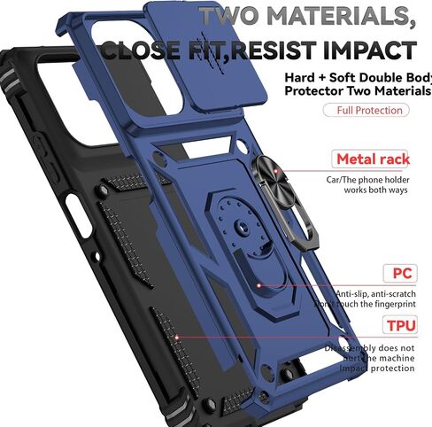 for Moto G Power 2025 Case, with Camera Lens Cover Screen Protector, Dual Layer Military-Grade Drop Tested Magnetic Ring Holder Kickstand Protective Phone Case for Moto G Power 2025 (Navy Blue) in Kuwait