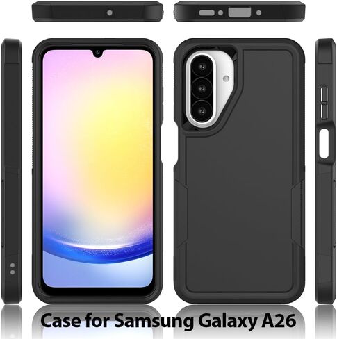 MDCN متوافق مع Samsung Galaxy A26 5G CASE: طبقة مزدوجة وقائية للهاتف الخليوي الثقيل تغطية الصدمة مع واقي شاشة عالي الدقة - الصدمات العسكرية صعبة ، أسود in Saudi Arabia