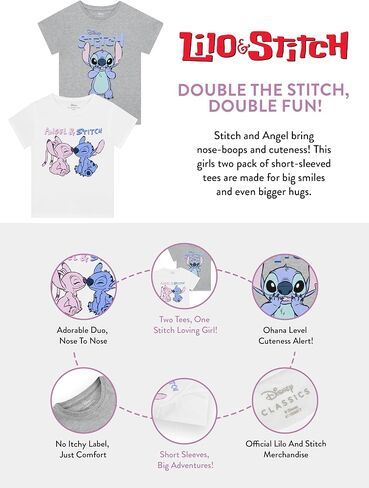 Disney Girls Stitch Shirt 2 Pack |Girls Multipack Shirts | Stitch T Shirts for Girls | Gray 8 in Saudi Arabia