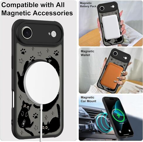 حالة لطيفة لـ iPhone 14 Case with Stand [متوافق مع Magsafe] Kawaii Black Cat & Floral & Butterflies Pattern Design 360 غطاء هاتف مغناطيسي للنساء للبنات الفتيات in Kuwait