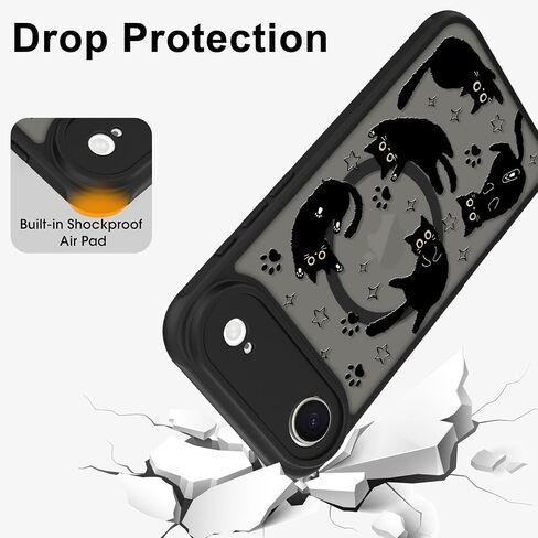 حالة لطيفة لـ iPhone 14 Case with Stand [متوافق مع Magsafe] Kawaii Black Cat & Floral & Butterflies Pattern Design 360 غطاء هاتف مغناطيسي للنساء للبنات الفتيات in Kuwait