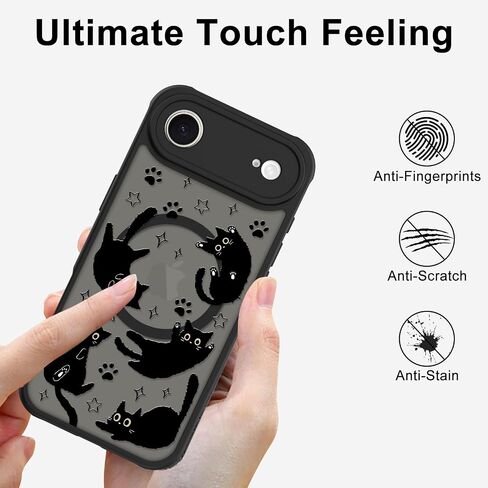حالة لطيفة لـ iPhone 14 Case with Stand [متوافق مع Magsafe] Kawaii Black Cat & Floral & Butterflies Pattern Design 360 غطاء هاتف مغناطيسي للنساء للبنات الفتيات in Kuwait