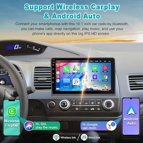 4G+32G CAR Radio لـ Honda Civic 2006-2011 (بدون مكبر صوت) ، 10 بوصة IPS شاشة اللمس أندرويد 13 سيارات دعم Carplay Carplay/Android Auto/Back-Up Camera/Bluetooth/Voice Control/GP/FM Radio in Kuwait
