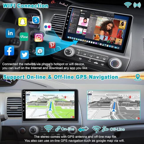 4G+32G CAR Radio لـ Honda Civic 2006-2011 (بدون مكبر صوت) ، 10 بوصة IPS شاشة اللمس أندرويد 13 سيارات دعم Carplay Carplay/Android Auto/Back-Up Camera/Bluetooth/Voice Control/GP/FM Radio in Kuwait