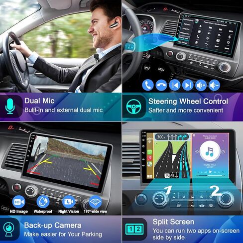 4G+32G CAR Radio لـ Honda Civic 2006-2011 (بدون مكبر صوت) ، 10 بوصة IPS شاشة اللمس أندرويد 13 سيارات دعم Carplay Carplay/Android Auto/Back-Up Camera/Bluetooth/Voice Control/GP/FM Radio in Kuwait