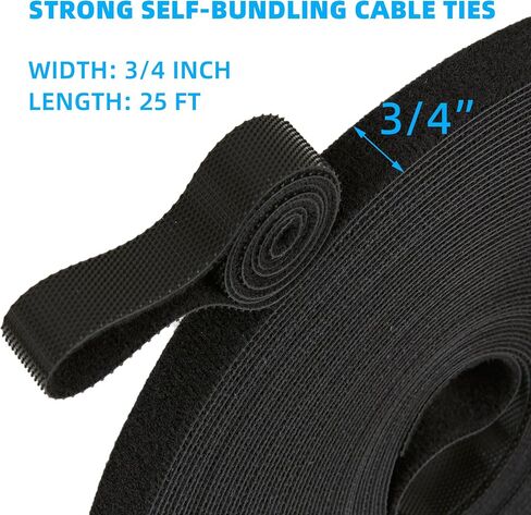 25 FT x 3/4 inch Hook and Loop Roll, Reusable Fastening Cable Ties, Multi-Purpose Cable Management Wire Ties Cable Straps for Organizing Home, Office and Data Centers in Kuwait