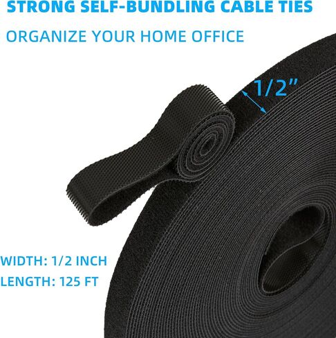 25 FT x 3/4 inch Hook and Loop Roll, Reusable Fastening Cable Ties, Multi-Purpose Cable Management Wire Ties Cable Straps for Organizing Home, Office and Data Centers in Kuwait