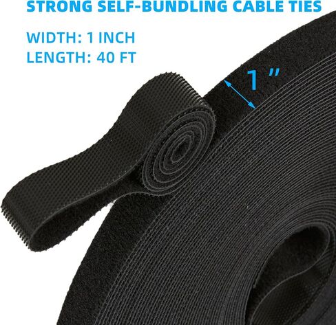 25 FT x 3/4 inch Hook and Loop Roll, Reusable Fastening Cable Ties, Multi-Purpose Cable Management Wire Ties Cable Straps for Organizing Home, Office and Data Centers in Kuwait