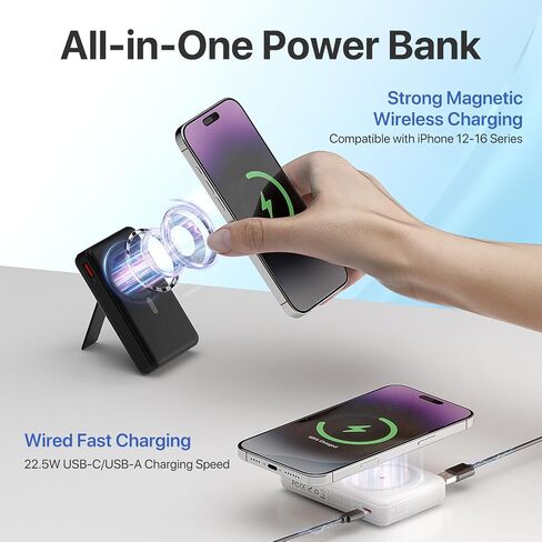 Magnetic Portable Charger, 10000mAh Wireless Power Bank with Stand and USB C in/Out LED Display, Battery Pack for iPhone 16/15/14/13/12/Pro/Mini/Pro Max in Kuwait