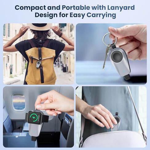 Mini Portable Wireless Charger لـ Apple Watch ، بنك طوارئ سفر Keychain 1600mAh لأجهزة iPhone ، شاحن iWatch المغناطيسي المدمج ، لـ IWatch 9/8/UITRA/7/6/SE/5/4/3 & iPhone 5-13/14 Series (أسود) in Saudi Arabia