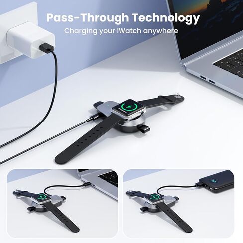 Mini Portable Wireless Charger for Apple Watch,1600mAh Keychain Travel Emergency Power Bank for iPhone,Compact Magnetic iWatch Charger,for iWatch 9/8/UItra/7/6/SE/5/4/3&iPhone 5-13/14 Series(Black) in Kuwait