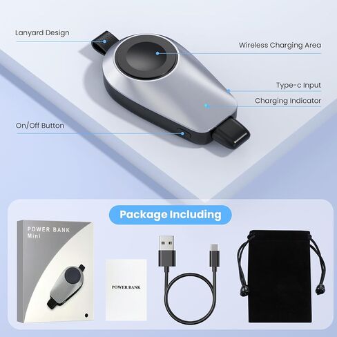 Mini Portable Wireless Charger لـ Apple Watch ، بنك طوارئ سفر Keychain 1600mAh لأجهزة iPhone ، شاحن iWatch المغناطيسي المدمج ، لـ IWatch 9/8/UITRA/7/6/SE/5/4/3 & iPhone 5-13/14 Series (أسود) in Saudi Arabia