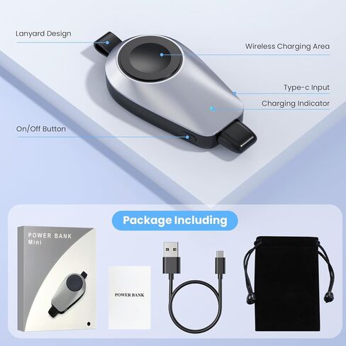 Mini Portable Wireless Charger for Apple Watch,1600mAh Keychain Travel Emergency Power Bank for iPhone,Compact Magnetic iWatch Charger,for iWatch 9/8/UItra/7/6/SE/5/4/3&iPhone 5-13/14 Series(Black) in Kuwait