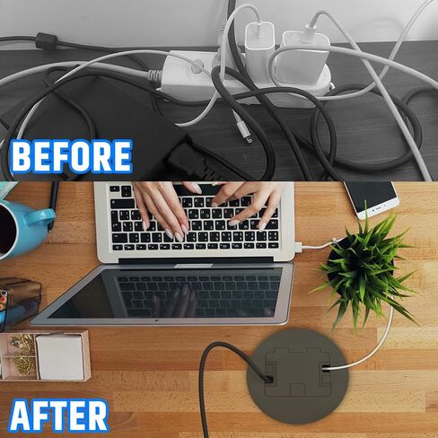 صندوق مخرج الأرضية المريح ، وعاء عميق مع ميناء شحن سريع 4.8A USB-A و USB-C ، وغطاء مخرج طابق دائري 20A-2 حزمة (أسود) in Kuwait