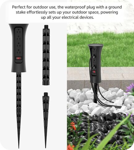 CCCEI Outdoor Power Strip مقاومة للطقس مع حصة ، سلك التمديد المقاوم للماء مع منافذ متعددة ، ديكور حديقة خارج عيد الميلاد ، ساحة ، التخييم ، 4 المقابس ، واقي زيادة 25 قدمًا ، أسود. in Kuwait