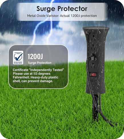 CCCEI Outdoor Power Strip مقاومة للطقس مع حصة ، سلك التمديد المقاوم للماء مع منافذ متعددة ، ديكور حديقة خارج عيد الميلاد ، ساحة ، التخييم ، 4 المقابس ، واقي زيادة 25 قدمًا ، أسود. in Kuwait
