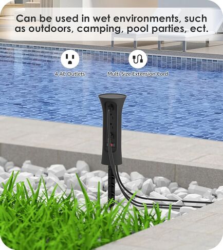 CCCEI Outdoor Power Strip مقاومة للطقس مع حصة ، سلك التمديد المقاوم للماء مع منافذ متعددة ، ديكور حديقة خارج عيد الميلاد ، ساحة ، التخييم ، 4 المقابس ، واقي زيادة 25 قدمًا ، أسود. in Kuwait