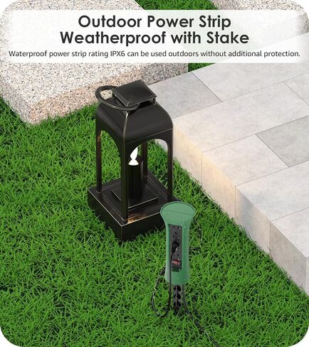 CCCEI Outdoor Power Strip مقاومة للطقس مع حصة ، سلك التمديد المقاوم للماء مع منافذ متعددة ، ديكور حديقة خارج عيد الميلاد ، ساحة ، التخييم ، 4 المقابس ، واقي زيادة 25 قدمًا ، أسود. in Kuwait