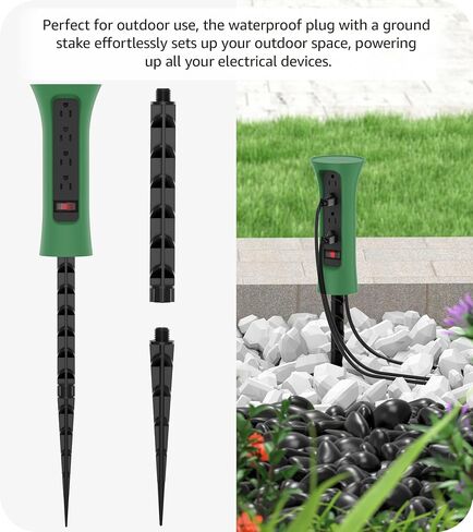 CCCEI Outdoor Power Strip مقاومة للطقس مع حصة ، سلك التمديد المقاوم للماء مع منافذ متعددة ، ديكور حديقة خارج عيد الميلاد ، ساحة ، التخييم ، 4 المقابس ، واقي زيادة 25 قدمًا ، أسود. in Kuwait