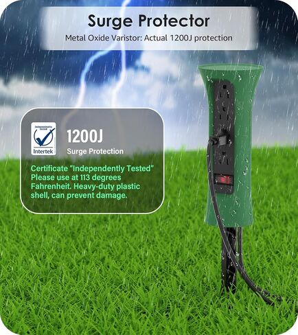 CCCEI Outdoor Power Strip مقاومة للطقس مع حصة ، سلك التمديد المقاوم للماء مع منافذ متعددة ، ديكور حديقة خارج عيد الميلاد ، ساحة ، التخييم ، 4 المقابس ، واقي زيادة 25 قدمًا ، أسود. in Kuwait