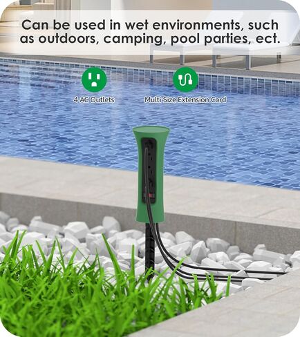 CCCEI Outdoor Power Strip مقاومة للطقس مع حصة ، سلك التمديد المقاوم للماء مع منافذ متعددة ، ديكور حديقة خارج عيد الميلاد ، ساحة ، التخييم ، 4 المقابس ، واقي زيادة 25 قدمًا ، أسود. in Kuwait