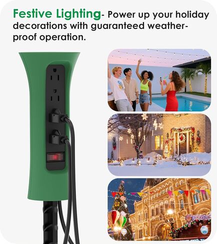 CCCEI Outdoor Power Strip مقاومة للطقس مع حصة ، سلك التمديد المقاوم للماء مع منافذ متعددة ، ديكور حديقة خارج عيد الميلاد ، ساحة ، التخييم ، 4 المقابس ، واقي زيادة 25 قدمًا ، أسود. in Kuwait