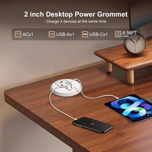 20W USB-C شحنة سريعة جروميت راحة ، منفذ مكتب التثبيت 2 بوصة مع سلك التمديد 6.5 قدم ، شريط طاقة كونترتوب لتوفير الفضاء لمدرسة المنزلية in Kuwait