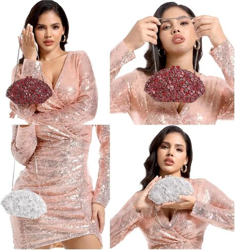 Boutique De FGG Luxury Women Crystal Clutch Flower Evening Bag Bridal Wedding Purse Party Diamond Handbag in Saudi Arabia