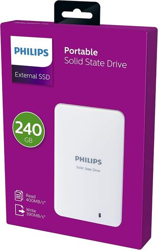 PHILIPS External SSD 240 GB, USB 3.0, Portable, Read spead up to 400 MB/S - Write Speed up to 390 MB/S, White in Saudi Arabia