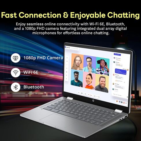 HP 14 "2-in-1 FHD Touchscreen Chromebook Plus Laptop ، Intel I3-N305 ، 8GB LPDDR5 ، 256GB SSD ، Intel UHD Graphics ، FHD Camera ، Charge Fast ، Wi-Fi 6E ، Chrome OS ، Silver (READED) in Kuwait