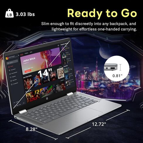 HP 14 "2-in-1 FHD Touchscreen Chromebook Plus Laptop ، Intel I3-N305 ، 8GB LPDDR5 ، 256GB SSD ، Intel UHD Graphics ، FHD Camera ، Charge Fast ، Wi-Fi 6E ، Chrome OS ، Silver (READED) in Kuwait