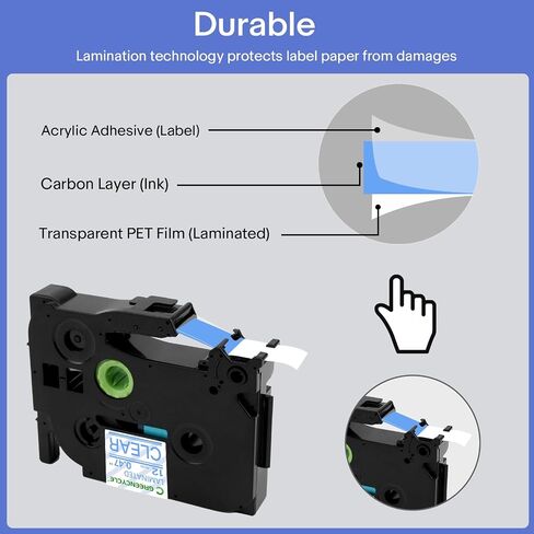 Greencycle متوافقة مع Brother P-touch Label Tape Tze-133 12mm 0.47 "Tze133 TZ-133 Tze-133 Tze 1/2 بوصة زرقاء على شريط تسمية واضح لـ PT-D210 PT-D400 PT-D450 PT-D600 PT-D200 ، 2 Pack in Kuwait