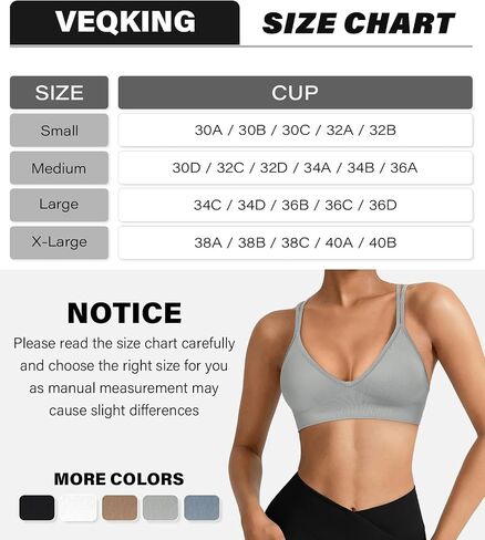 VEQKING Strappy Women Sports Bra V-Neck Criss Cross Back Padded Yoga Bra Seamless Workout Bras Spaghetti Strap Bralettes in Kuwait