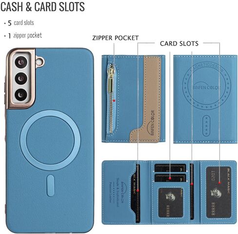 Asuwish Phone Case for Samsung Galaxy S23 5G Wallet Cell Cover Compatible with Magsafe RFID Tempered Glass Screen Protector Credit Card Holder Stand S 23 23S GS23 G5 SM-S911U 6.1 inch Women Men Black in Saudi Arabia