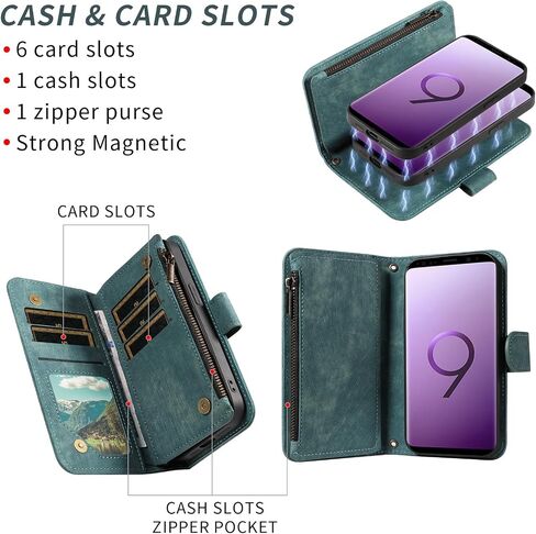 Asuwish Phone Case لـ Samsung Galaxy S9 Zipper Wallet غطاء مغناطيسي قابل للفصل مع حامي شاشة زجاجية محفنة Crossbody Lanyard Slot Slot S 9 Edge 9S GS9 Girls Brown in Saudi Arabia