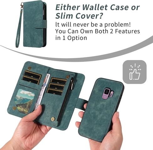 Asuwish Phone Case لـ Samsung Galaxy S9 Zipper Wallet غطاء مغناطيسي قابل للفصل مع حامي شاشة زجاجية محفنة Crossbody Lanyard Slot Slot S 9 Edge 9S GS9 Girls Brown in Saudi Arabia