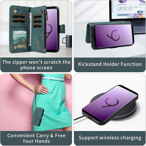 Asuwish Phone Case لـ Samsung Galaxy S9 Zipper Wallet غطاء مغناطيسي قابل للفصل مع حامي شاشة زجاجية محفنة Crossbody Lanyard Slot Slot S 9 Edge 9S GS9 Girls Brown in Saudi Arabia