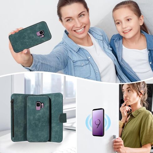Asuwish Phone Case لـ Samsung Galaxy S9 Zipper Wallet غطاء مغناطيسي قابل للفصل مع حامي شاشة زجاجية محفنة Crossbody Lanyard Slot Slot S 9 Edge 9S GS9 Girls Brown in Saudi Arabia